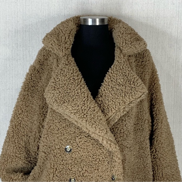 Favlux~Super Soft/Furry/Cozy Tan Oversized Notched Collar Teddy Jacket~Sz Large - Picture 2 of 16